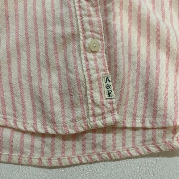 Abercrombie & Fitch Pink White Striped Button Down Shirt Women’s Medium - Picture 8 of 9